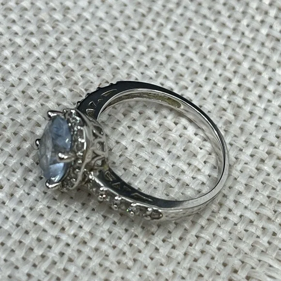 Vintage Estate Sterling Silver 925 Blue Topaz & Diamond Halo Ring – Size 6 - Picture 13 of 17
